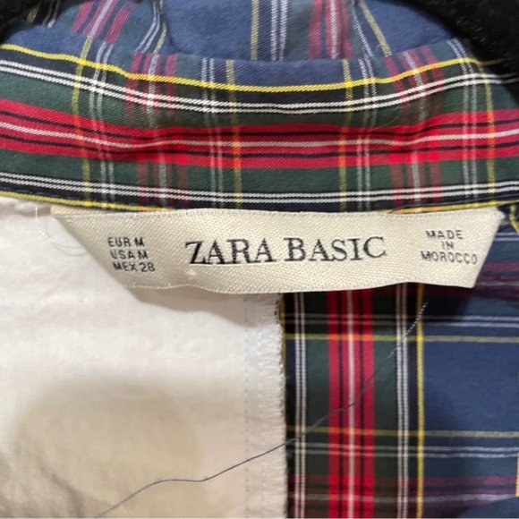 Zara basic women’s half plaid half plain white button down shirt size medium - Picture 2 of 9